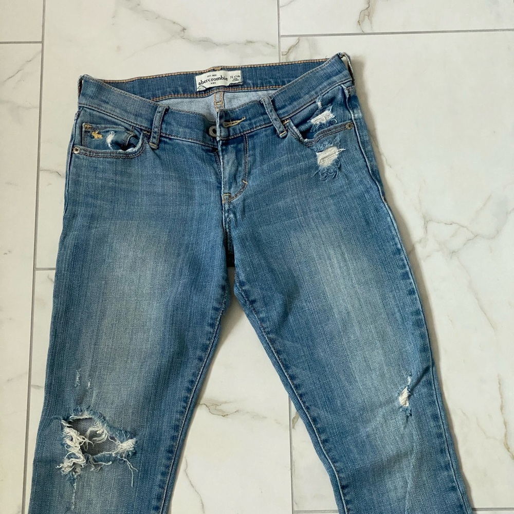 Girls Abercrombie Slim Distressed Jeans